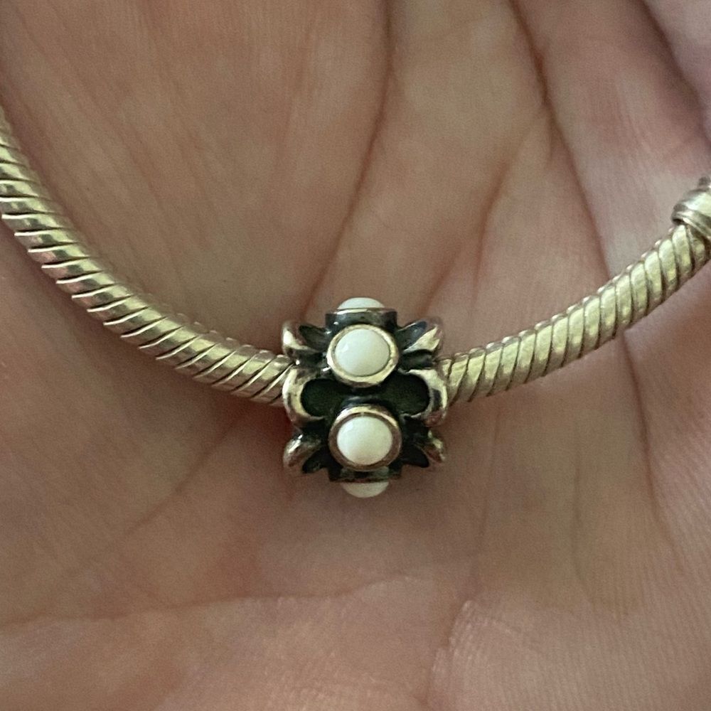 Authentic Pandora Forget Me Not White Agate Charm